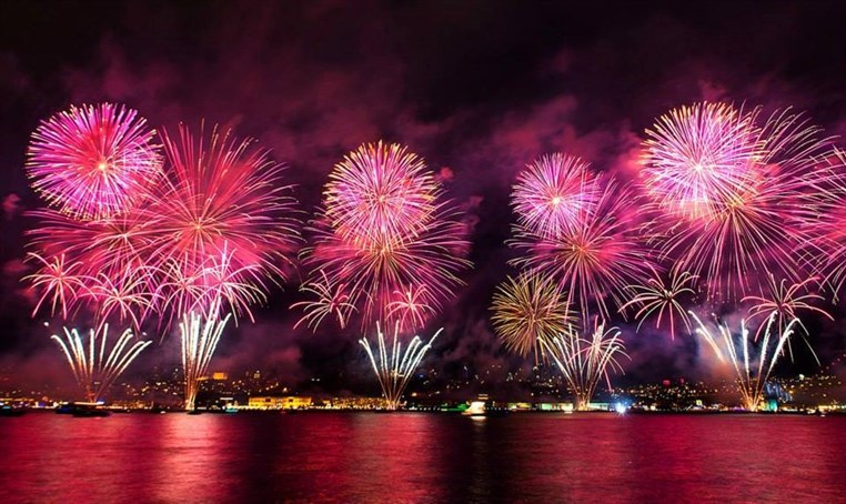 Fireworks at Bosphorus of Istanbul, Turkey